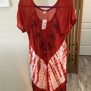 Red and White Embroidered OSFM Dress